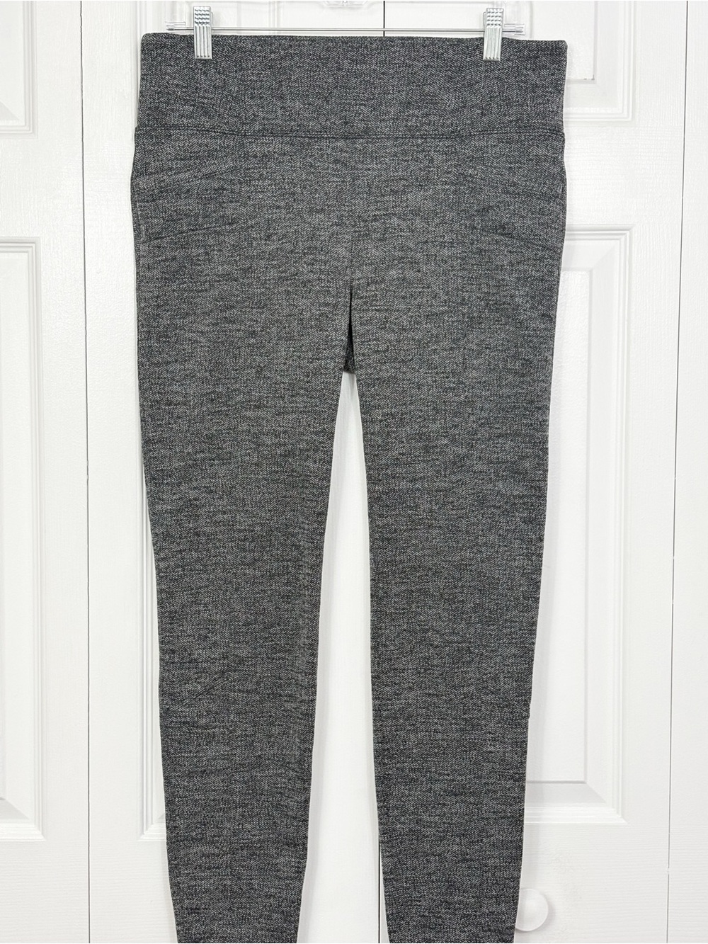 Athleta Gray & Black Herringbone Woven Stretch Pull-On Skinny Leggings Large